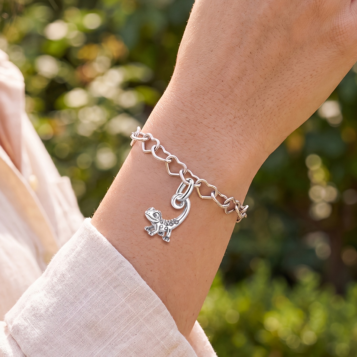 1pc Lizard Vintage Pendant Bracelet, 925 Silver Plated